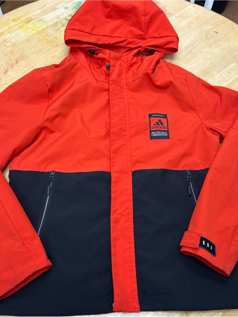 adidas THE NVCLV Red Black Hooded Windbreaker rain Jacket Full Zip Women's M